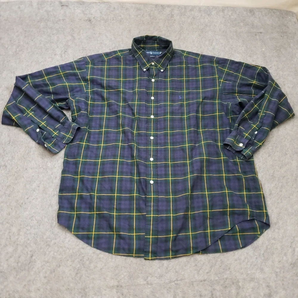 VINTAGE Polo Ralph Lauren Shirt Mens Extra Large Blackwatch Tartan Plaid Adult *
